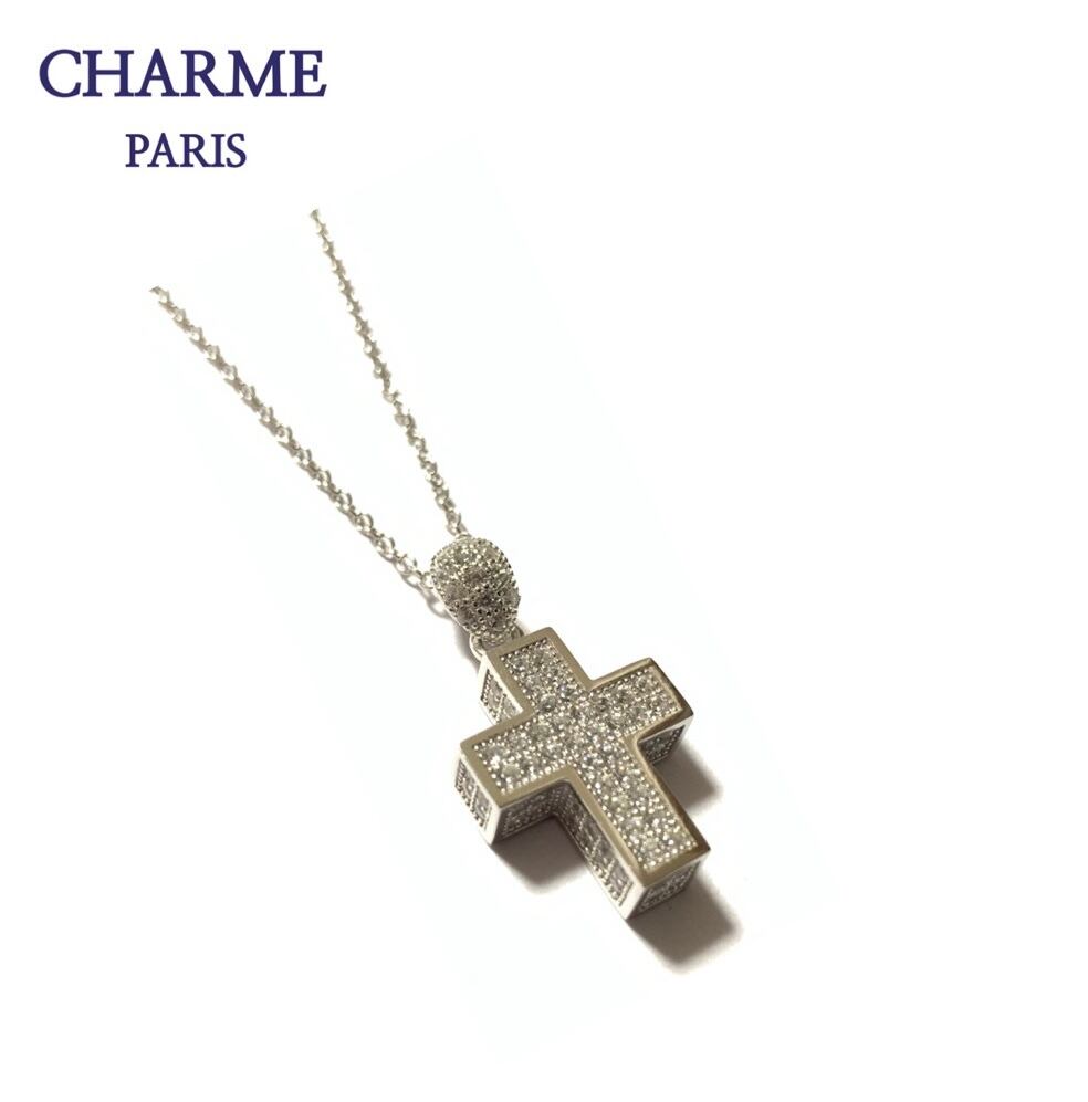 white gold cz diamond cross necklace
