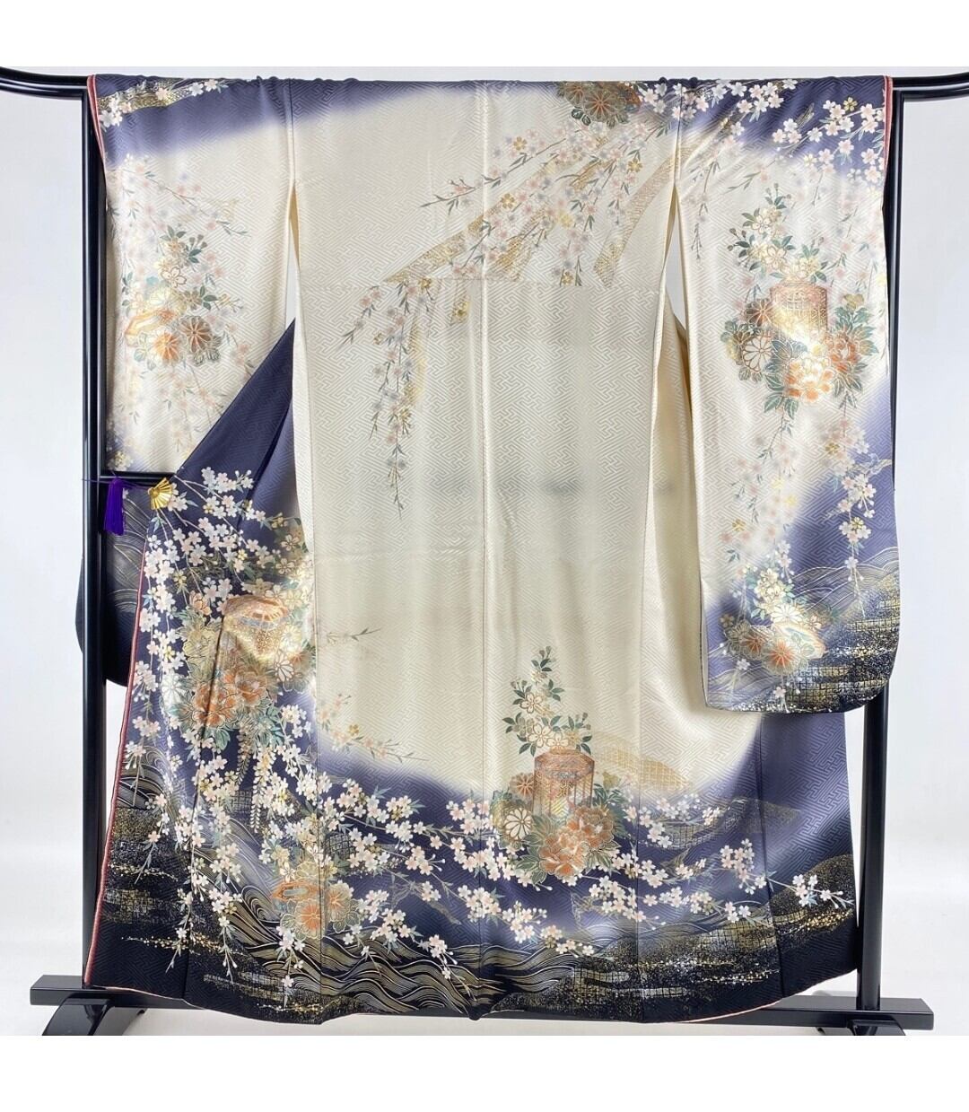 振袖 フルセット6点サイズM〜L草花文 銀駒彩 正絹 振袖 フルセット6点