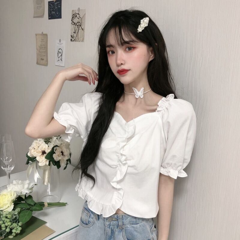 シャツ スプリングホワイトカラーショートスタンダード レトロ 春物 スクウェア 1号婦人35785628901