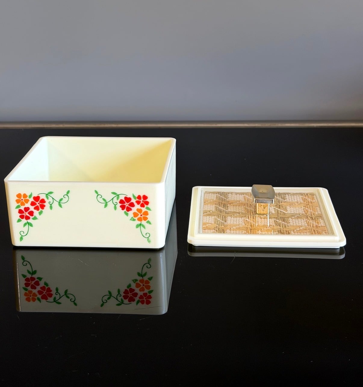 ファンシーレトロ プラスチックキャニスター 花柄小物入れケース 昭和