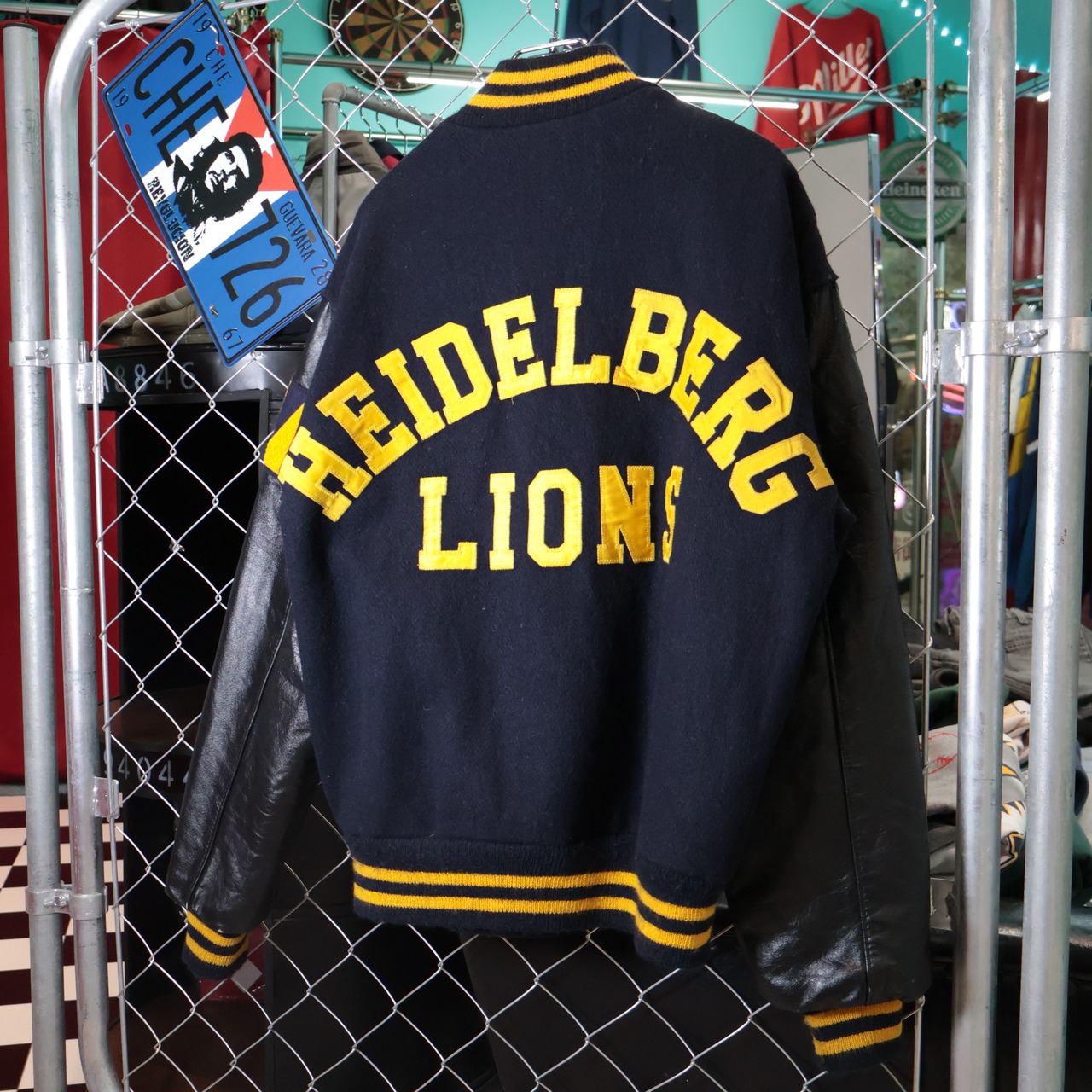 80s ADMIRAL レザー×ウールスタジャン ブラック×イエロー