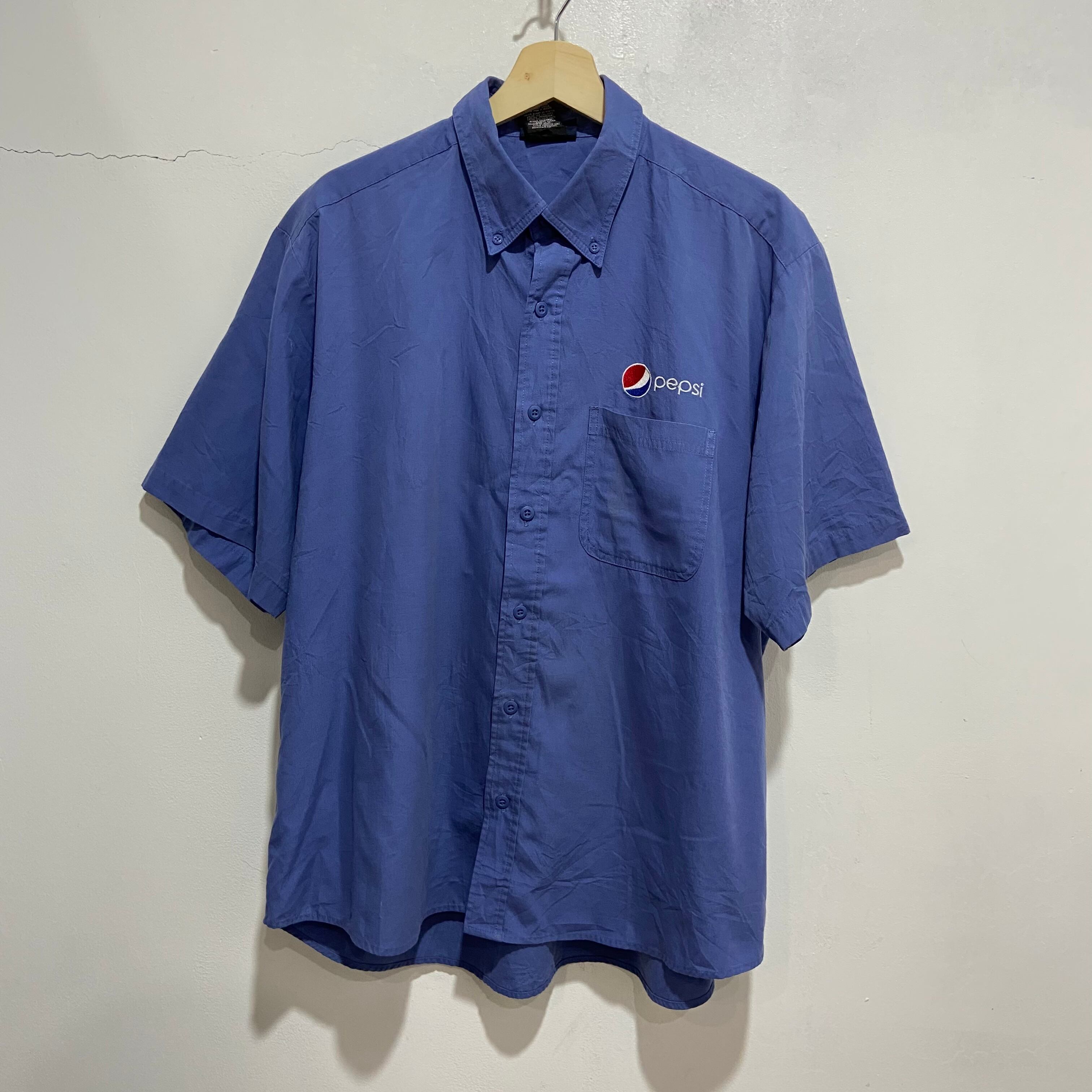 送料無料』PEPSI ペプシ ワーク半袖シャツ 企業ロゴ ボタンダウン XL
