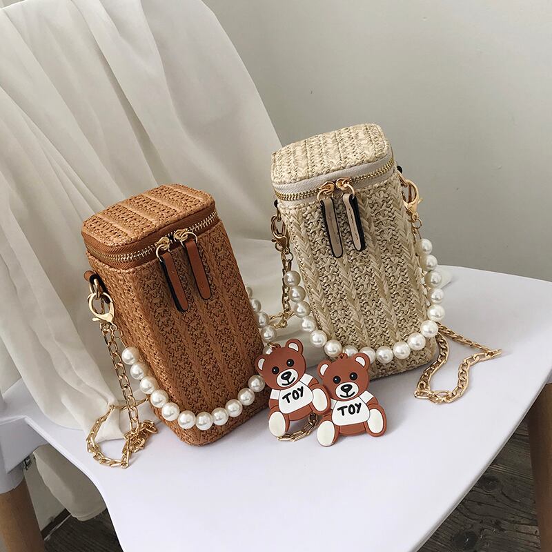 レディースサマーチェーン 夏物 ストローバッグ 手作りハンドバック87862020839