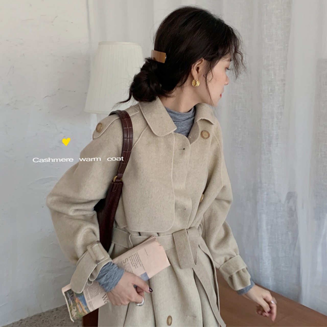 両面カシミヤコート女性2019新しいバージョンの緩い緩い薄いベルト長い 