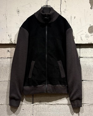 【Caka otto】“CINQUE” Suede Leather Switching Zip Up Knit Jacket