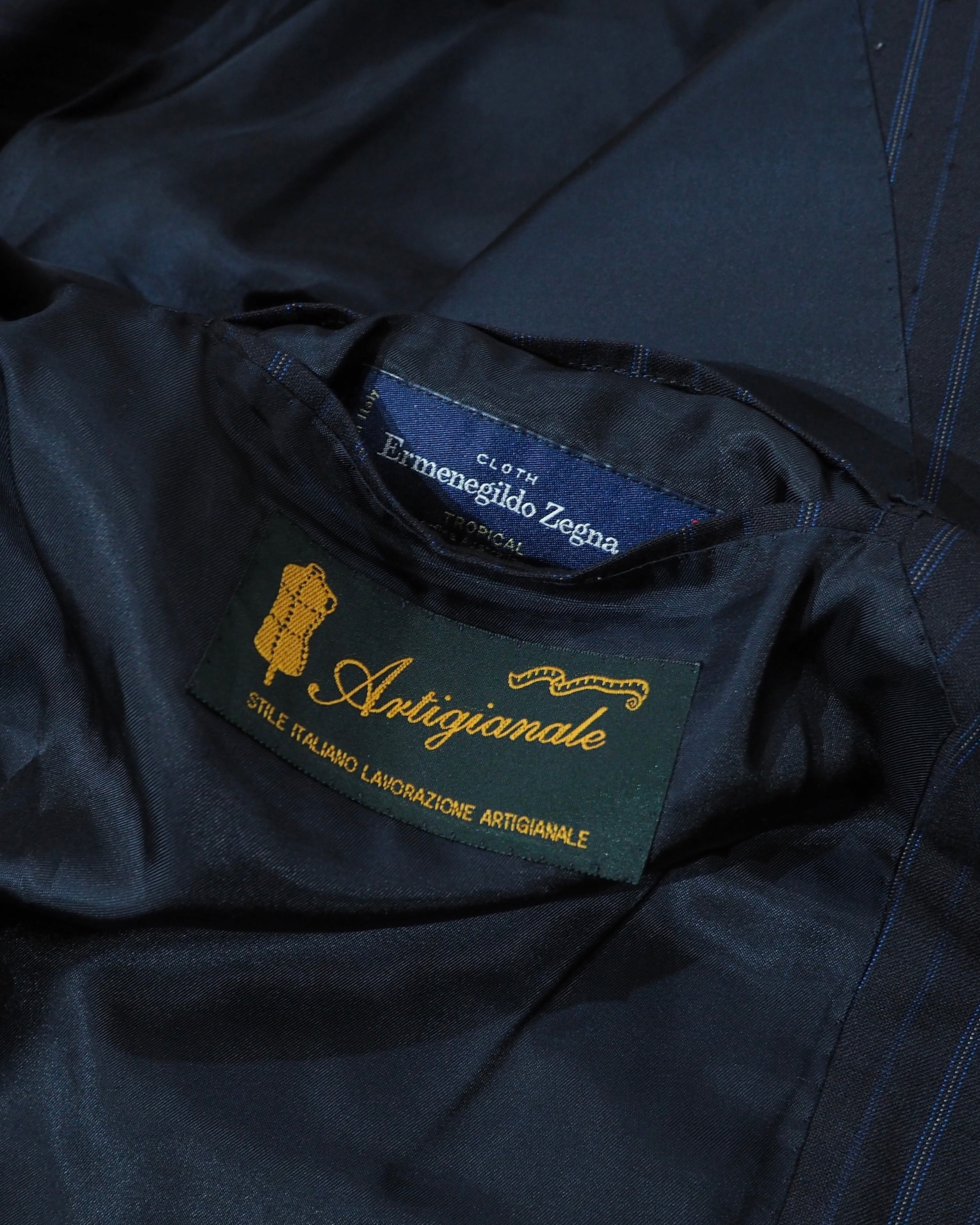 " Artigianale × Ermenegildo Zegna " Beautiful Dark Blue Pinstripe Tailored jacket (woven in italy)