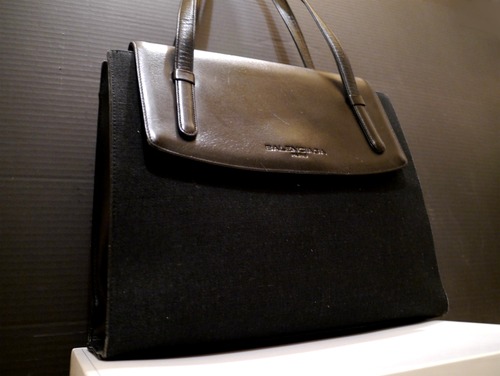 ◆BALENCIAGA バレンシアガ キャンバスｘレザー トート バッグ 黒◆