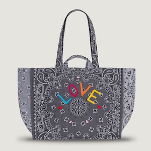 CALL IT BY YOUR NAME　Quilted Medium Cabas Tote LOVE　Dark Grey/Pale Grey