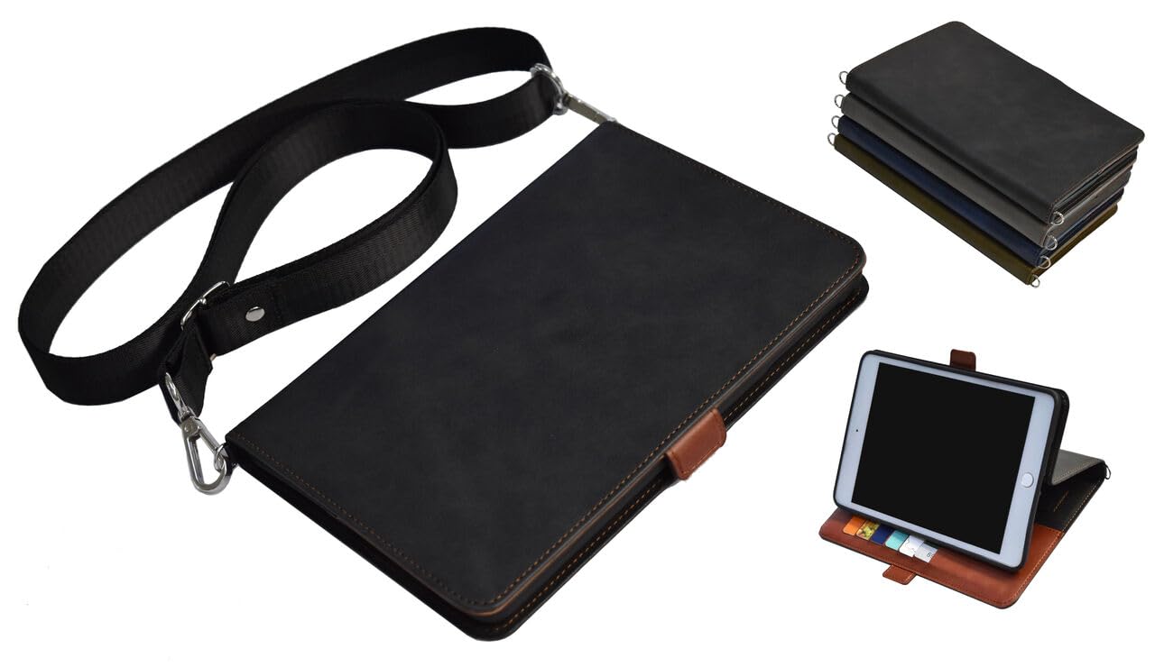 「kaupili」iPad 10 10.9インチ(2022)対応手帳ケース カバー カード収納 スタンド機能付き カメラ穴あり(男女共用) ショルダーストラップ付