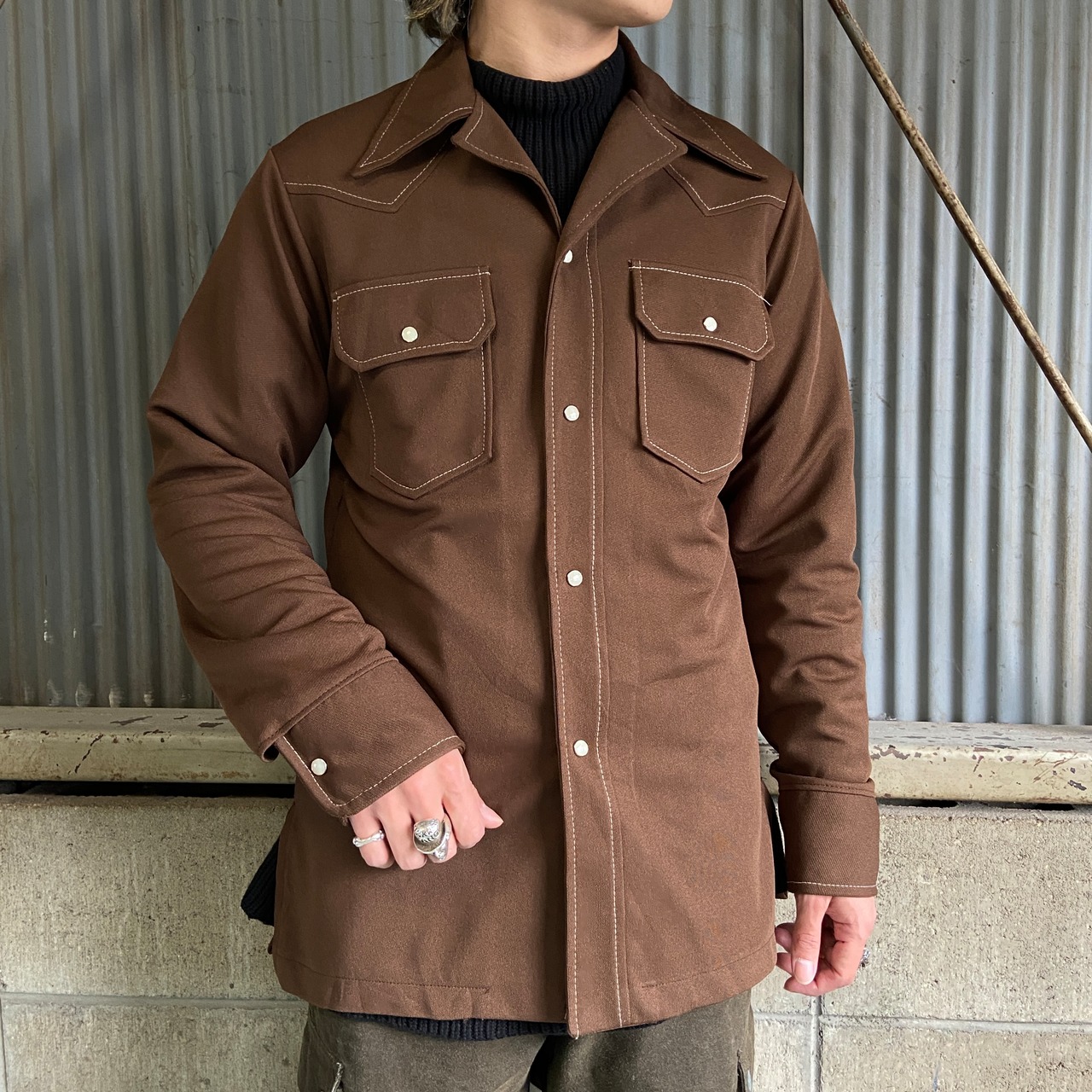 70年代 BIG YANK 開襟 オープンカラー ポリシャツ ウエスタンシャツ 