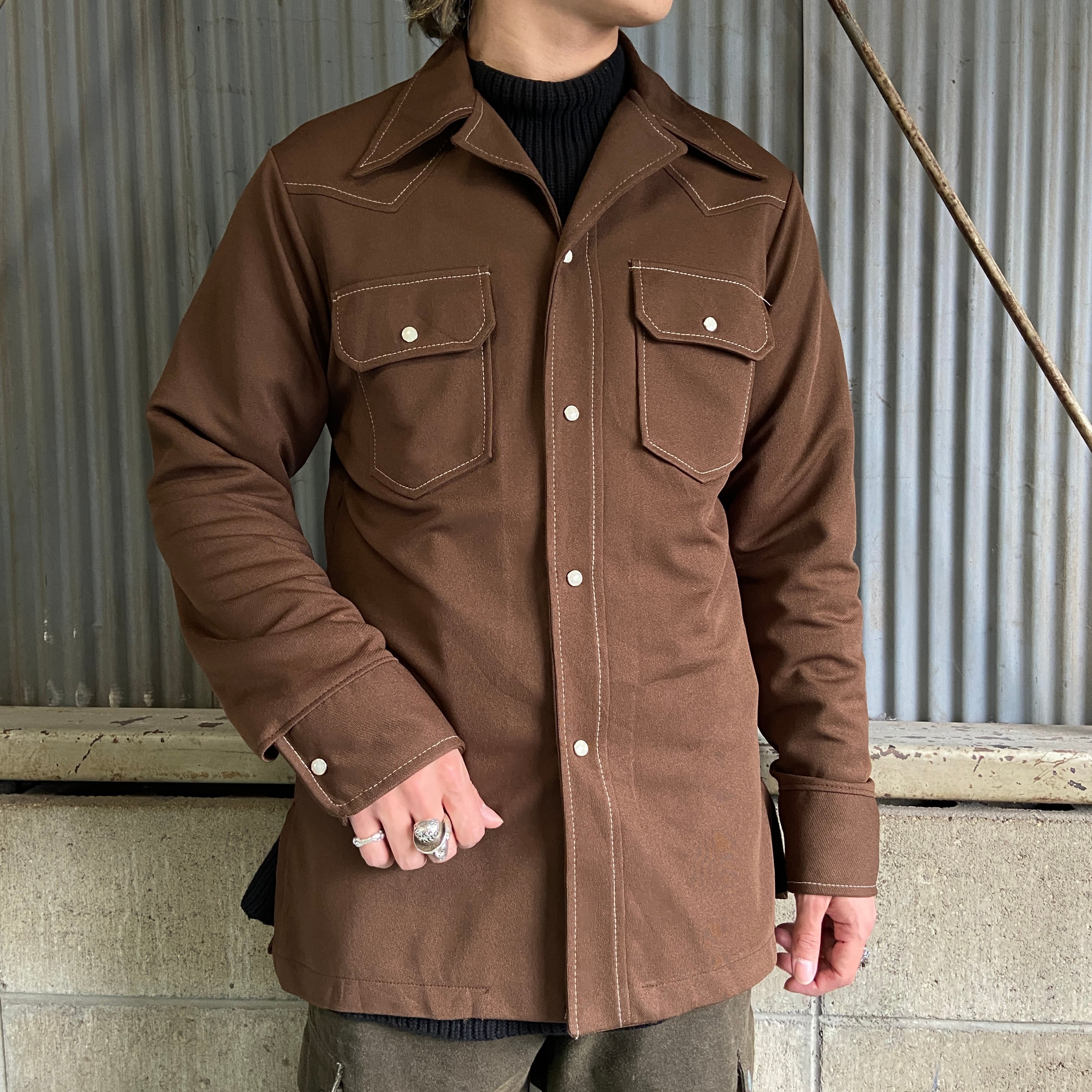 70年代 BIG YANK 開襟 オープンカラー ポリシャツ ウエスタンシャツ 