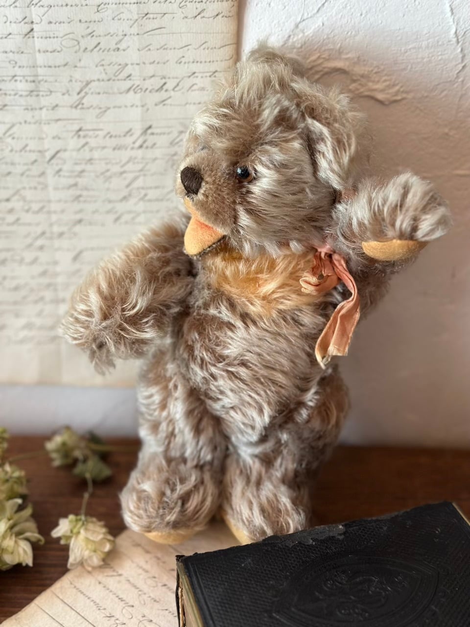 ピンクリボンのオープンマウスベア くま ぬいぐるみ | Brocante de La