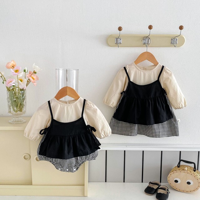 【秋作】チェックロンパースorワンピース