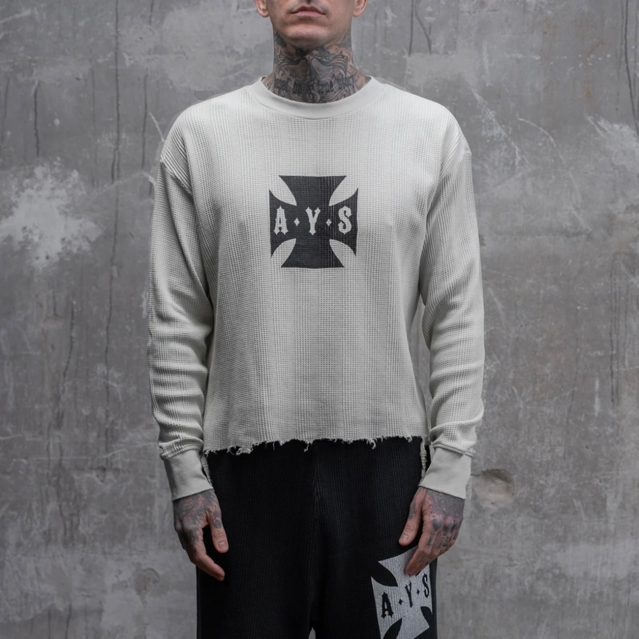 ASKYURSELF / destroyer cross waffle LS tee white