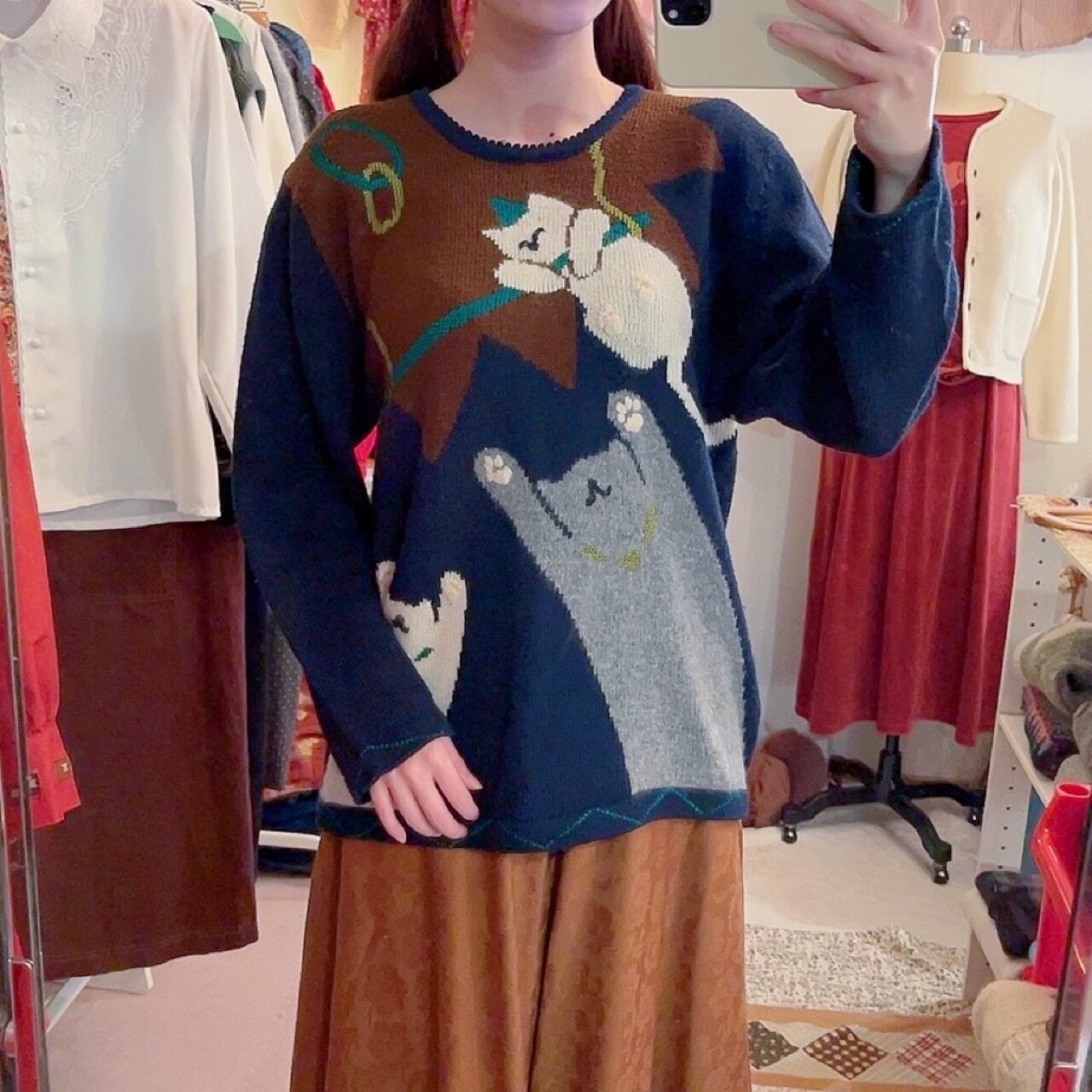 circus cat navy knit sweater