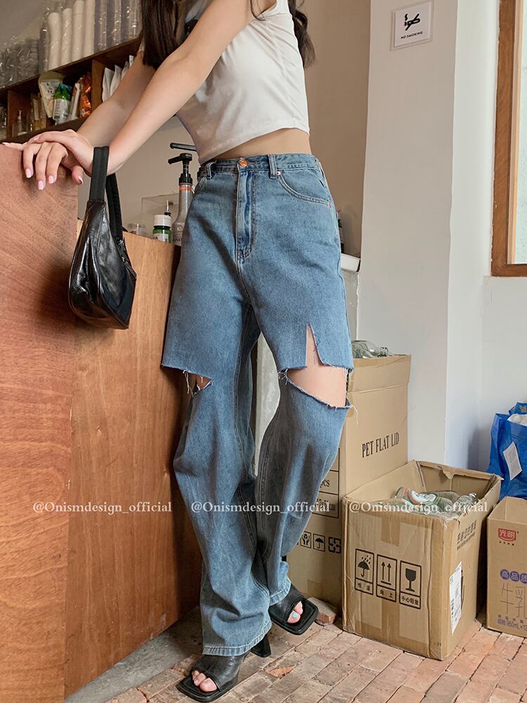 ジーンズ レディースサマー薄手ウェストパンツ 夏物 ワイドレッグ ワイドパンツ ビッグFスモールZ韓国87518591431