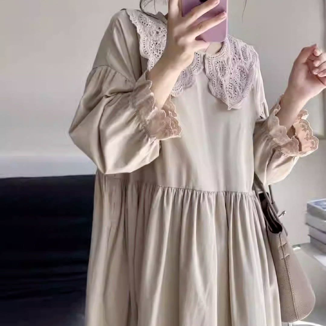 KANEKO ISAO フリル襟が可愛いロングワンピース フレア Aライン 【公式