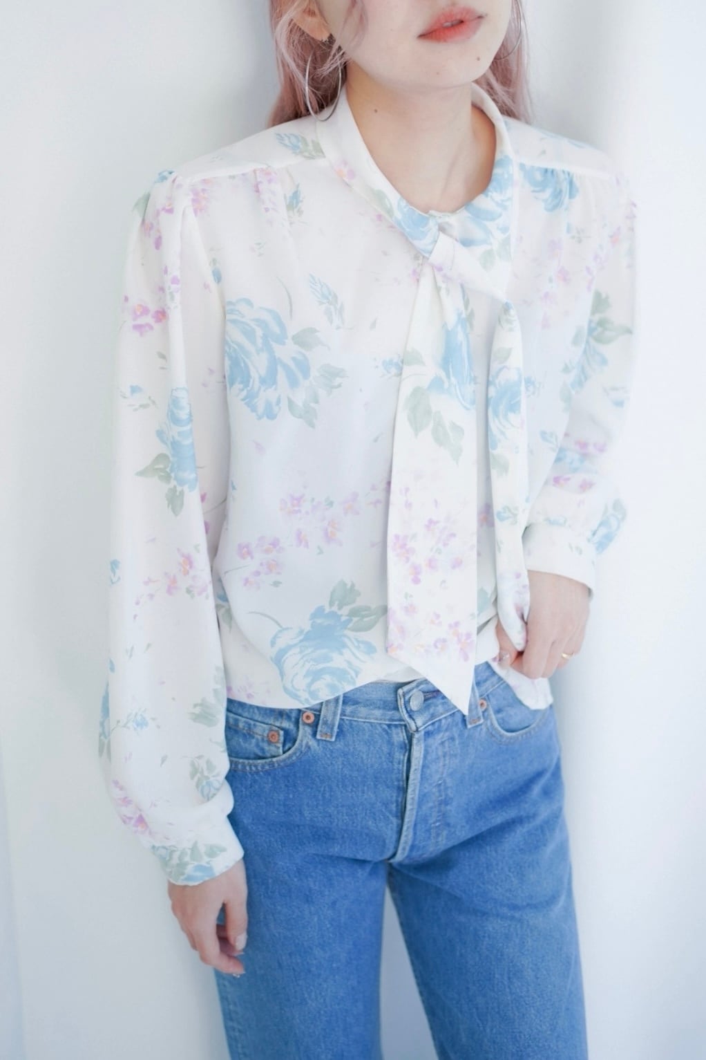 flower print tie blouse