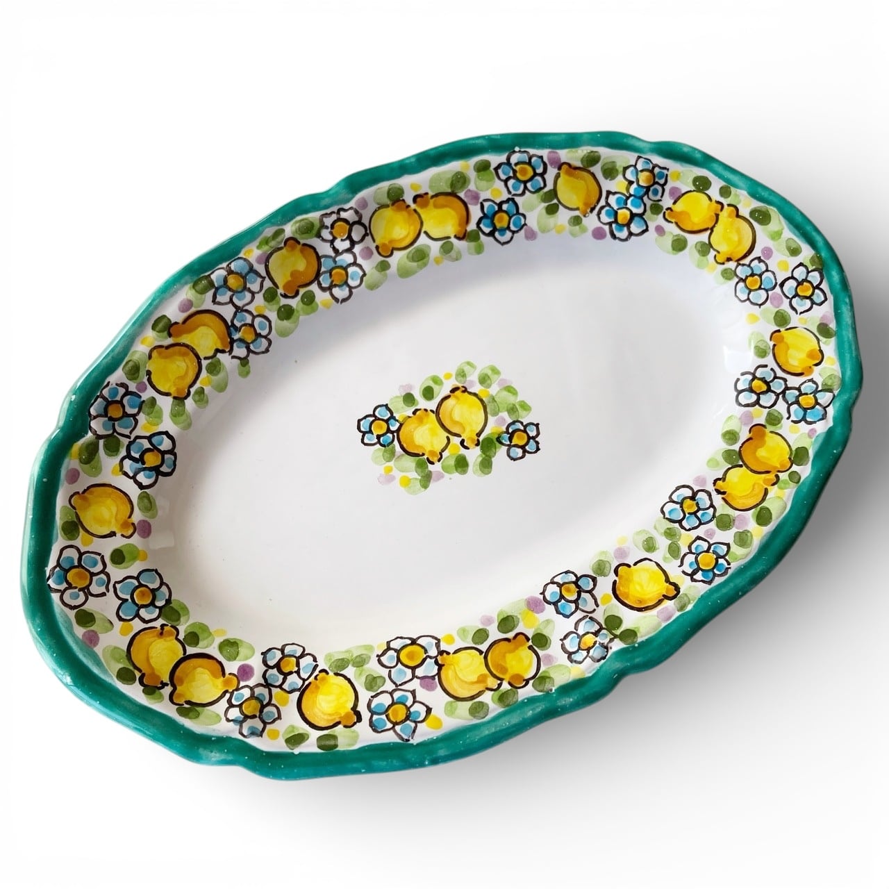 オーバル皿 25cm OVL049 マヨリカ焼き イタリア陶器 レモン柄 グリーン