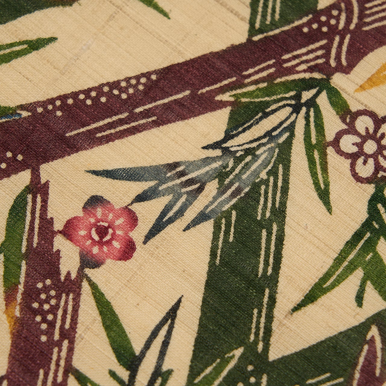 本場琉球紅型 竹垣に花の模様 生紬 名古屋帯【未着用品】 | かわの屋