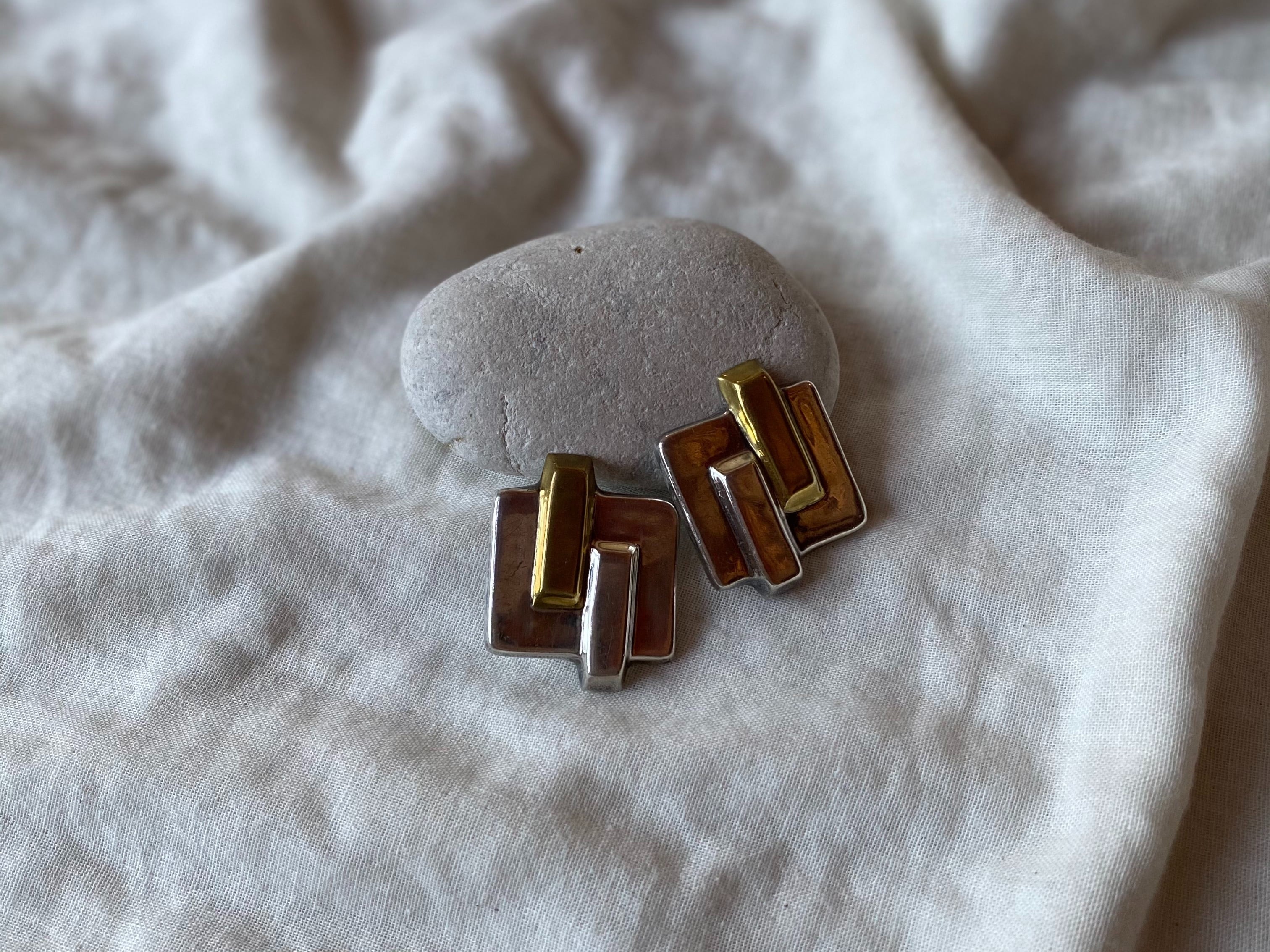 〈vintage silver925〉square design earrings