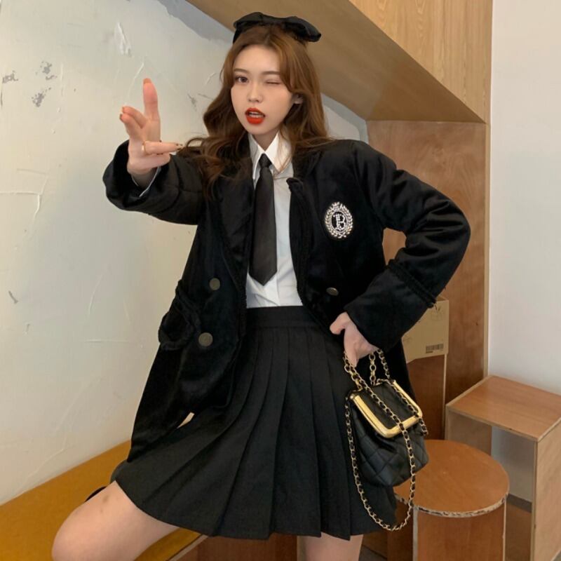 スプリングラインストーンベルベットコート シャツ プリーツスカート レッド コットン 刺繍 春物 YY-ファッション47226323539