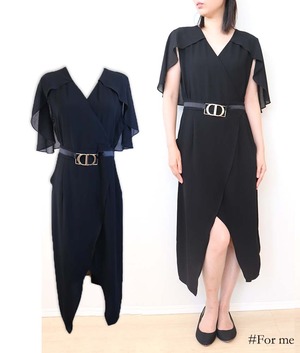 フロントスリッド入りベルト付きブラックワンピース_e0002105023