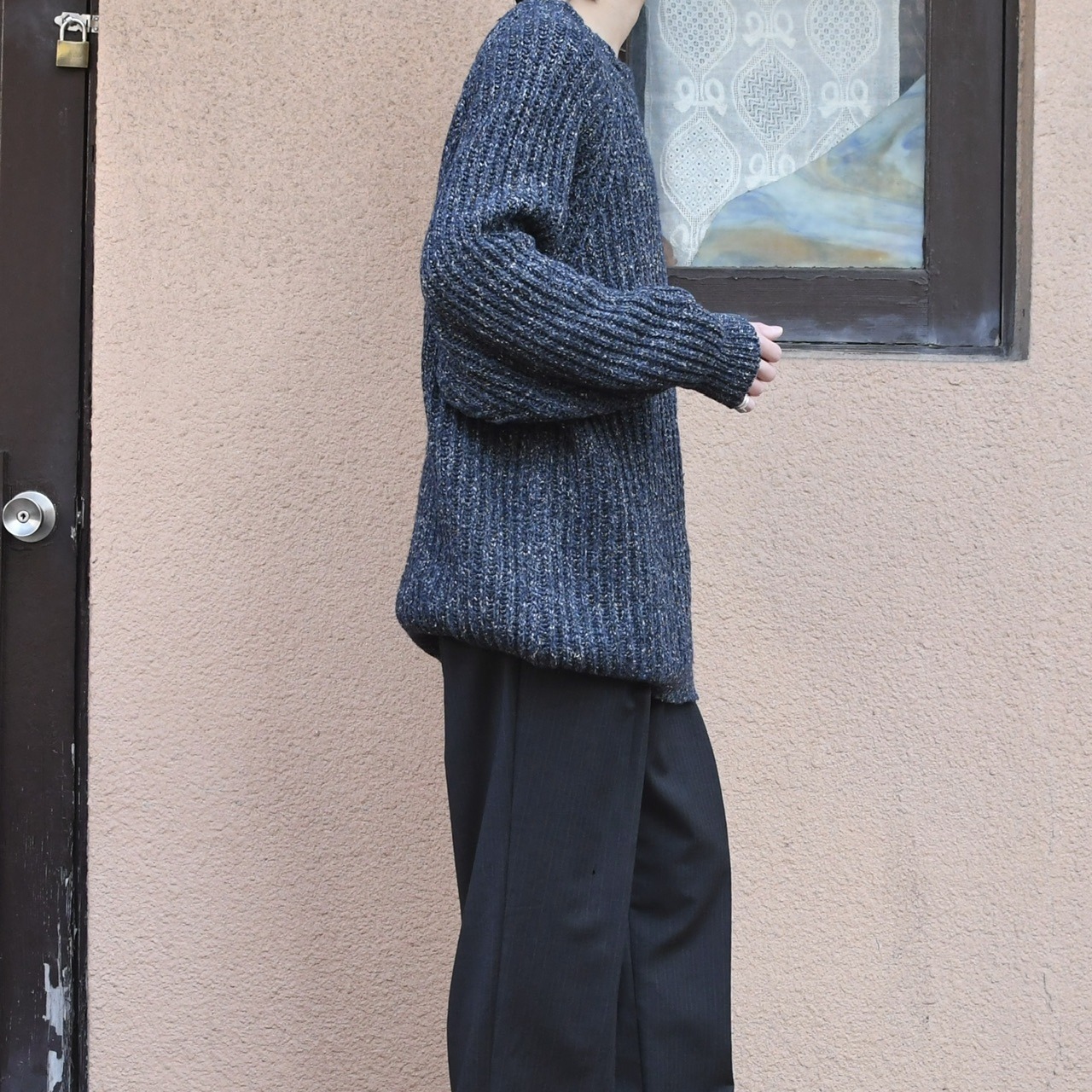 silk blend marble nep raglan sleeve wool knit