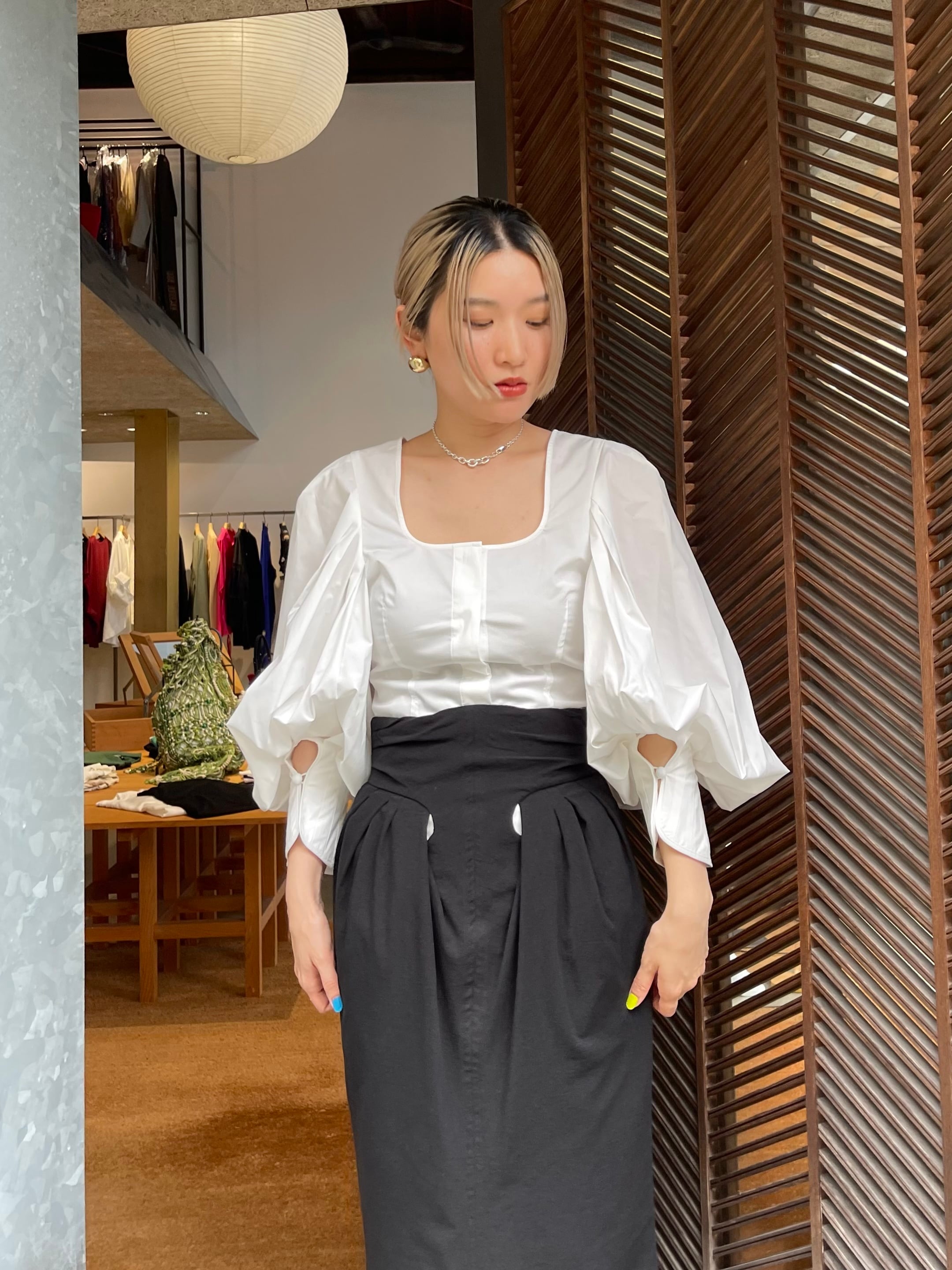 22AW】Mame Kurogouchi マメクロゴウチ / Square Neck Puff Sleeve 