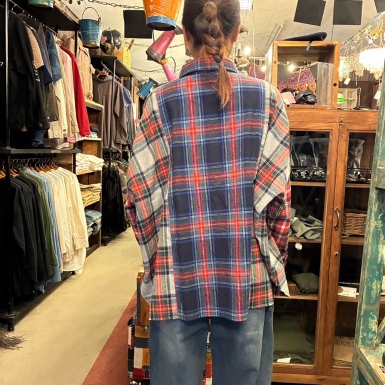 TISSU　ティシュ　MIXチェックレギュラーシャツ　ネイビーチェック　ネルシャツ　オーバーサイズ　ユニセックス　クレイジーパターン　Universal tissu　ミックスチェック