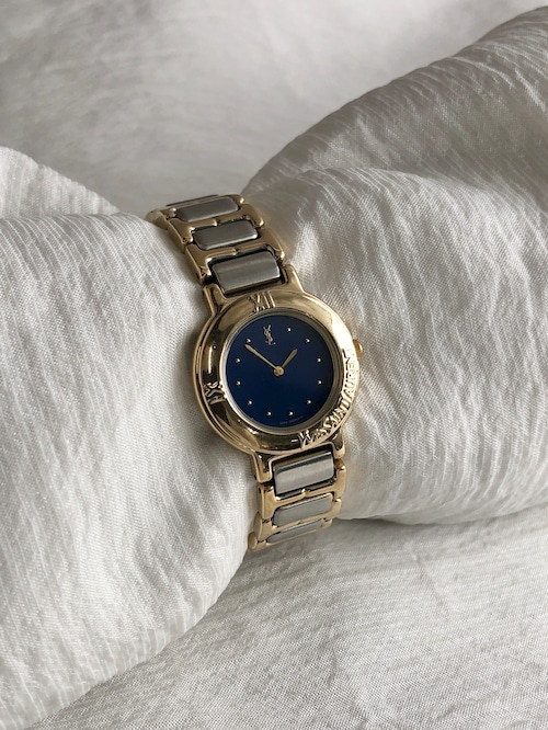 Yves Saint Laurent イヴ・サンローラン 腕時計 シルバー×ゴールド ラウンドロゴ vintage ヴィンテージ オールド 3vtjxx