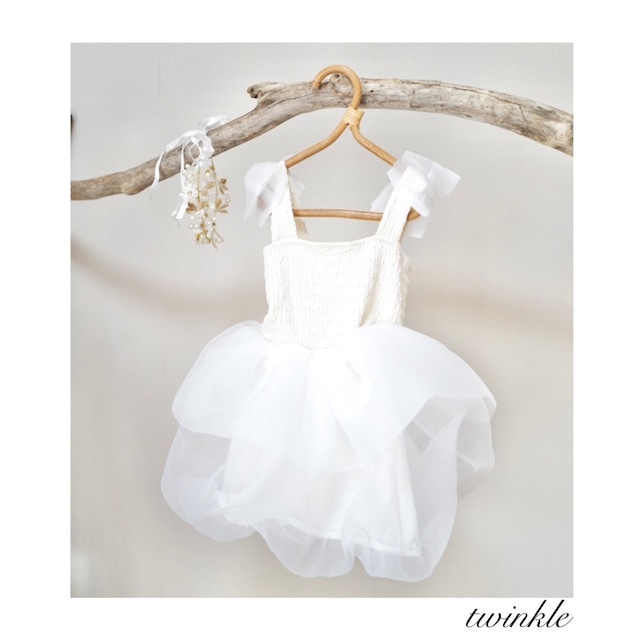 即納ふわふわラッフルドレス white
