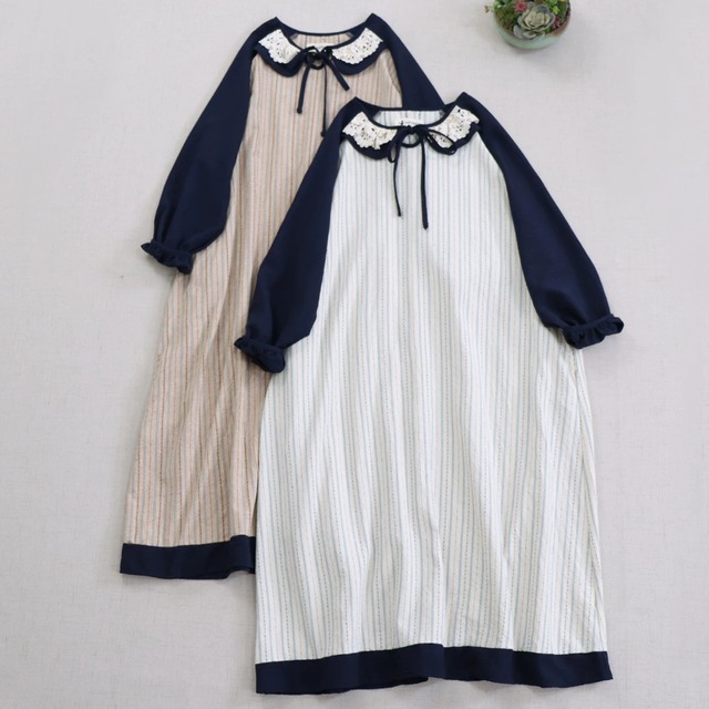 2色／刺繍カラーストライプワンピ ・11728