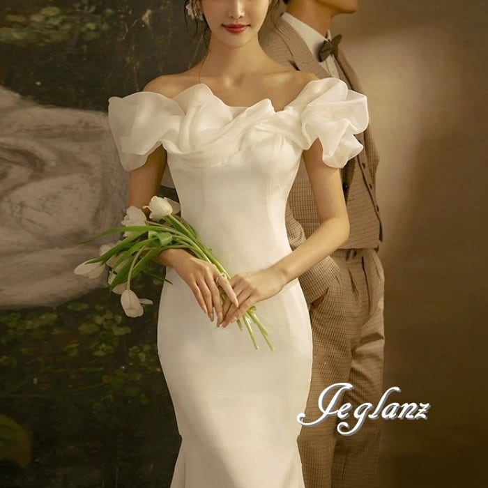 美ライン ウエディング ドレス ベアトップ 背中 編み上げ マーメイド(M4063)★ ο