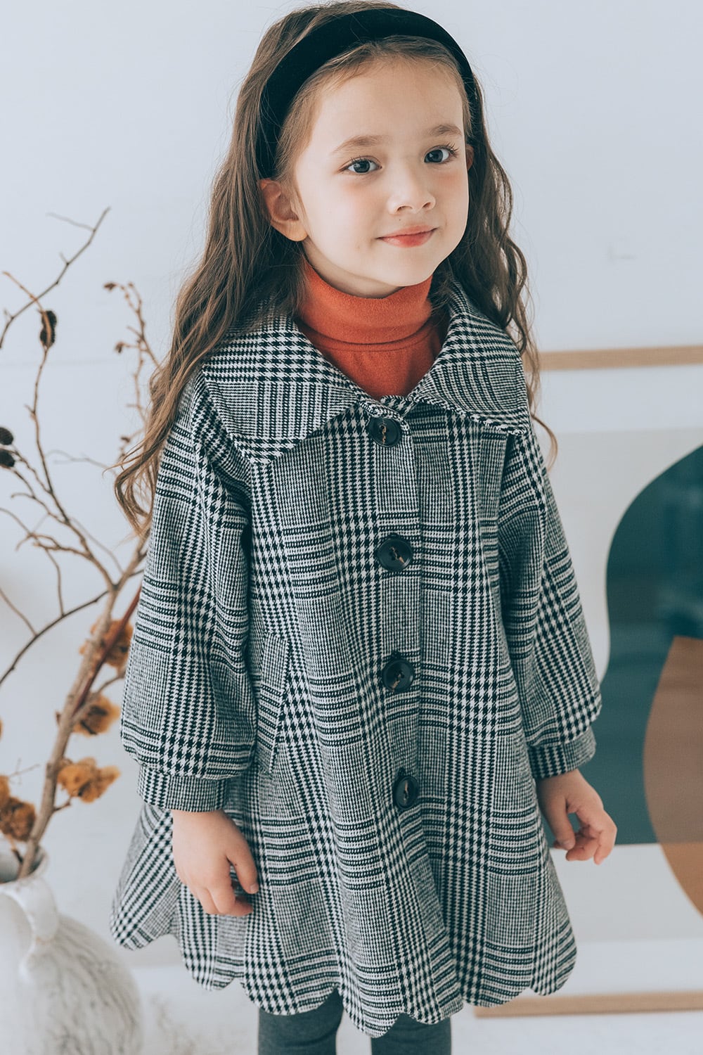 【90~110size】ヘムスカラップコート〈Black check〉