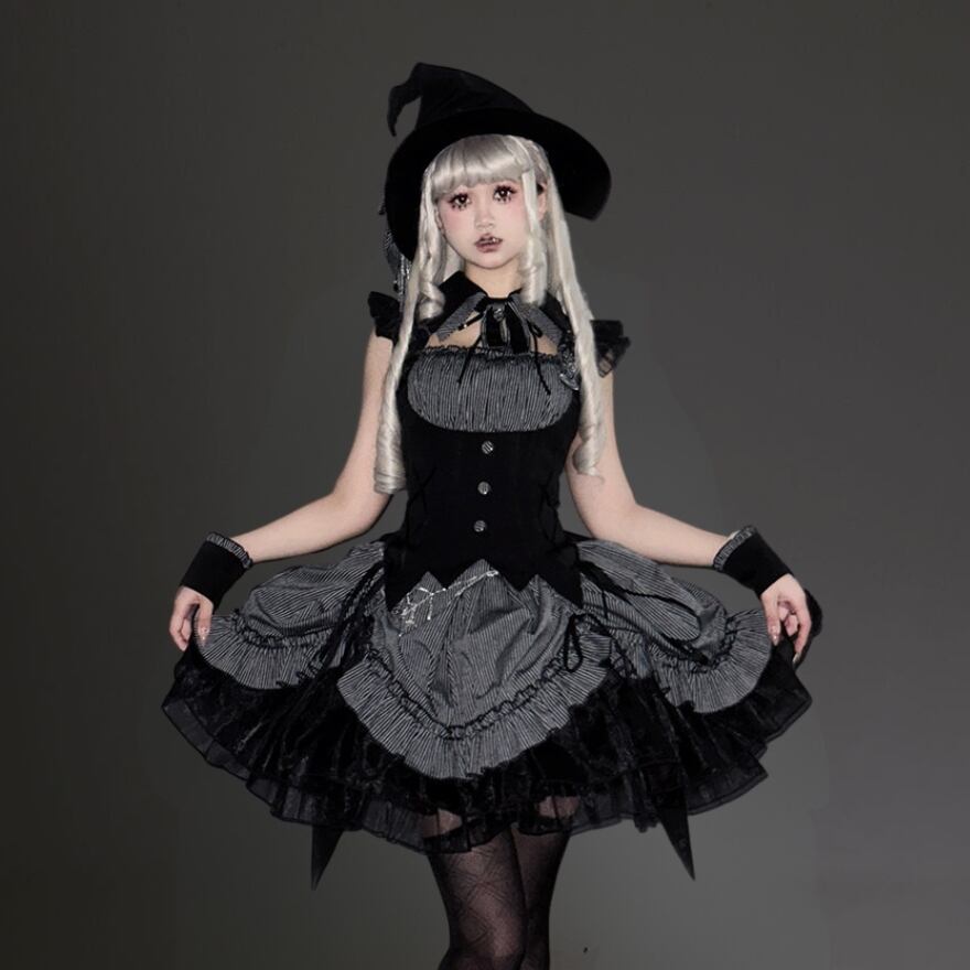 大人ゴシック ワンピース ストライプ×コルセット 魔女テーマ｜WithU