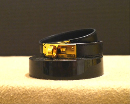 美品◆HERMES エルメス ケリー レザー ブレスレット黒◆バングル