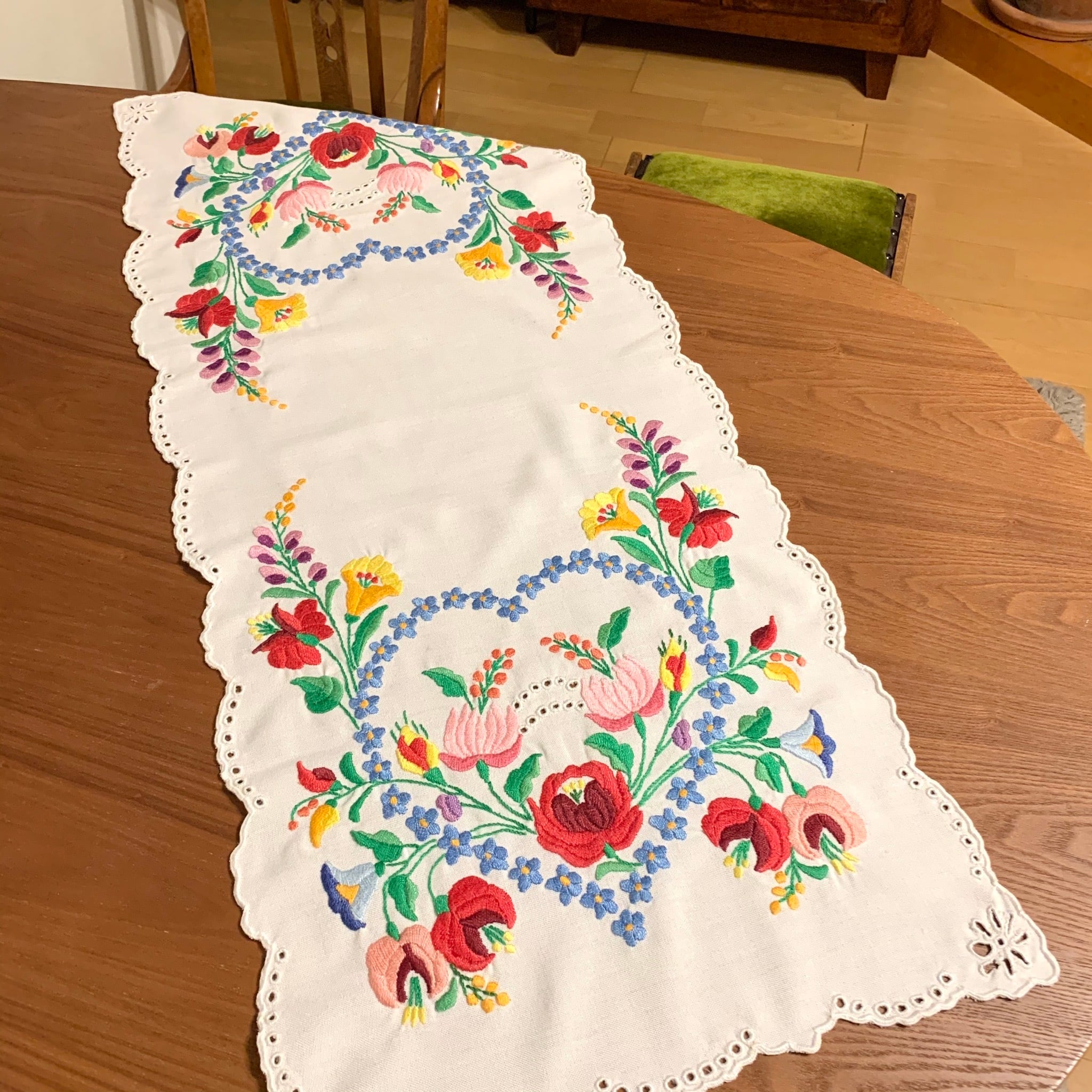 ヴィンテージ カロチャ刺繍 ハート テーブルクロス キッチン・食器
