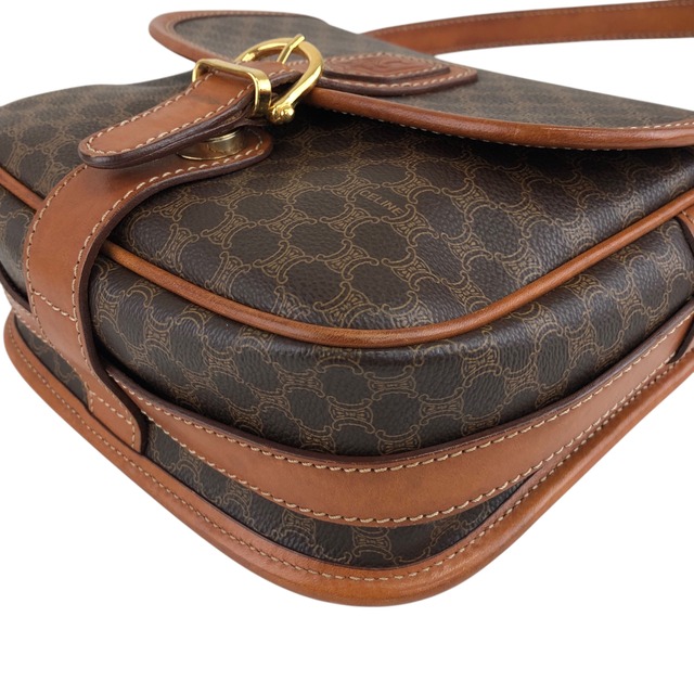 CELINE セリーヌ マカダム ショルダーバッグ ブラウン ブラゾン型押し フロントバックル PVC/レザー vintage ヴィンテージ オールド bk3xcz