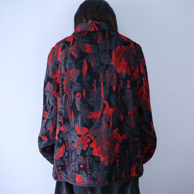 "reversible" red× black design box silhouette weaving jacket