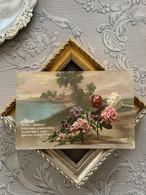 フランスアンティークポストカード パンジー 1917年 薔薇 Rose 風景 セピアカラー 額装 インテリア小物 コレクション BE