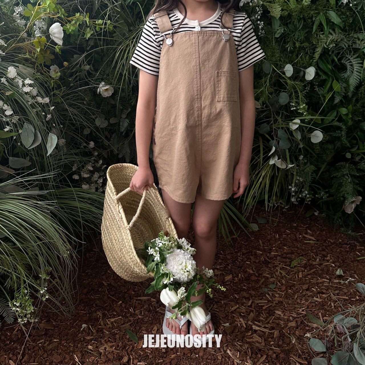 jejeunosity】ベリーショートオーバーオール サロペット ブラウン 90
