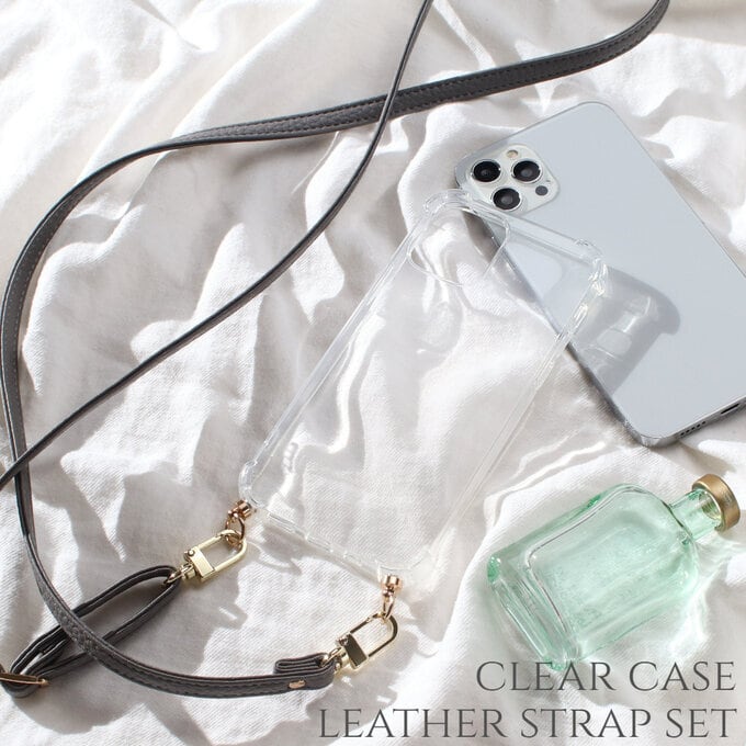 【ショルダーストラップ】 iphone ケース ストラップ付き クリア おしゃれ 肩掛け 大人 かわいい お出掛け バッグ レザー 調節可能 シンプル 韓国 スマホショルダー グレー