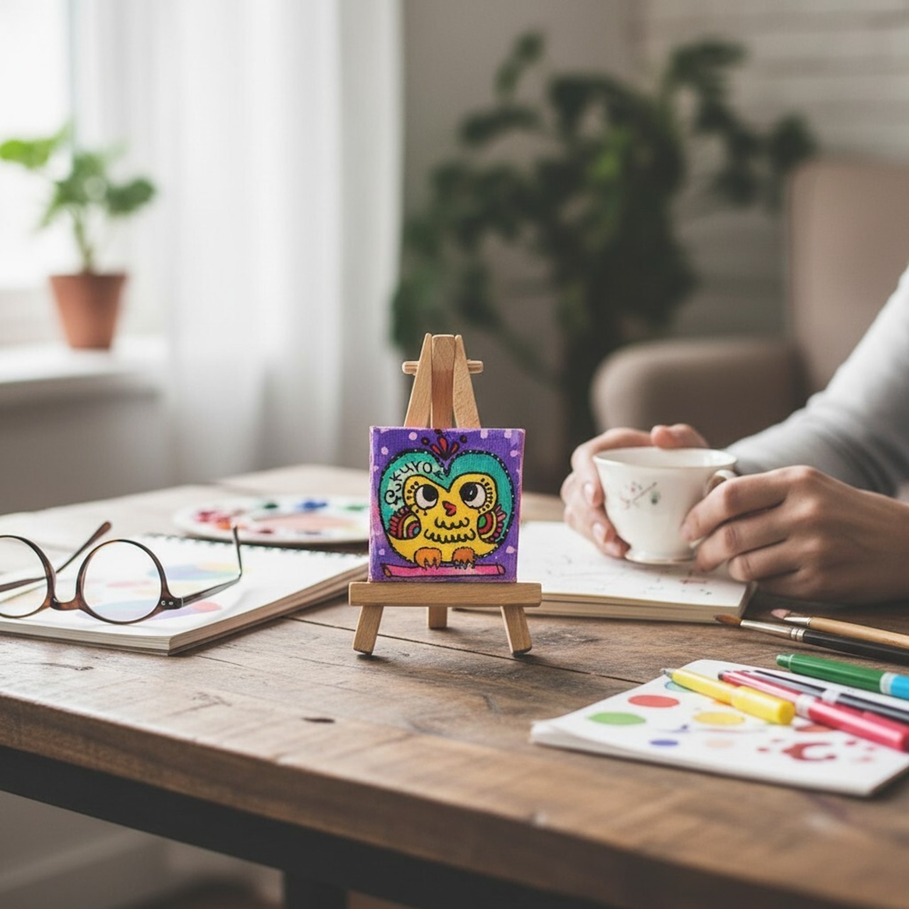 【pipi手書きミニキャンバス ミニイーゼル付き ♡不苦労♡】