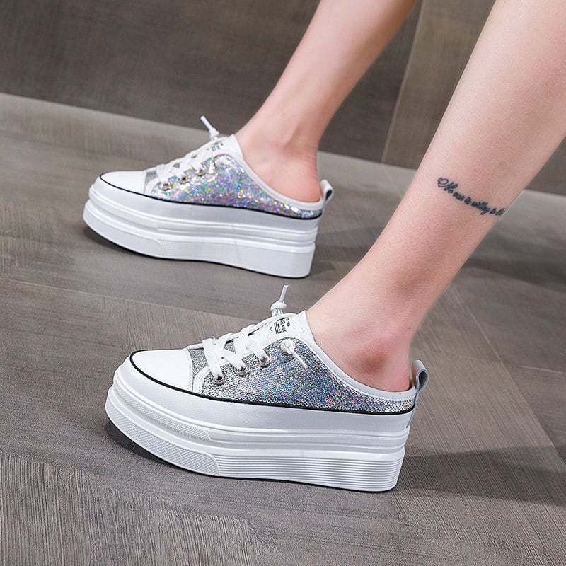 初回送料無料プラットフォーム厚底靴スモールホワイトシューズ包頭ハーフスリッパ