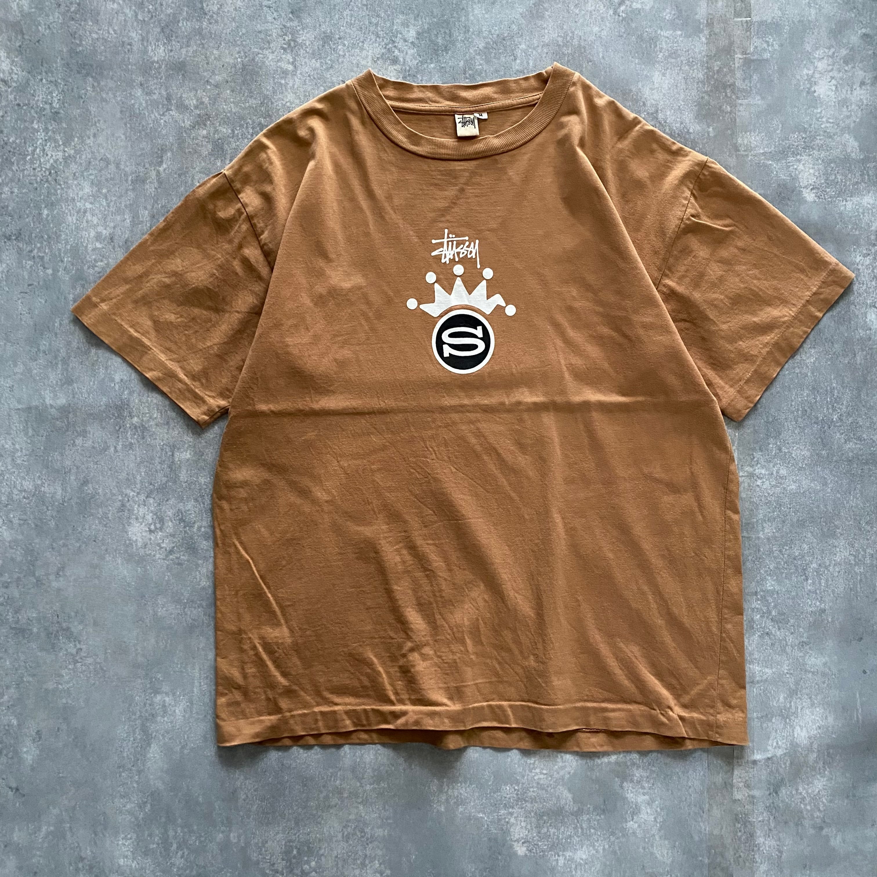 STUSSY 国内送 ロゴ Tシャツ ブラウン 90s オールドステューシー クラウンロゴ プリント ブラウン T