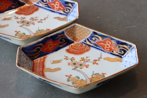 伊万里焼 色絵 花鳥文 変形皿/Imari diamond shaped plate