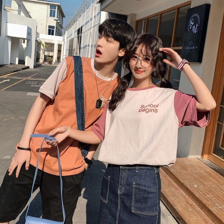 送料無料 お揃いが楽しめる ラグラン Tシャツ バイカラー ロゴ ゆるダボ カップル シミラー カジュアル ラフ ユニセックス Lamitte Deco トレンド 韓国ファッション ショップ Base店