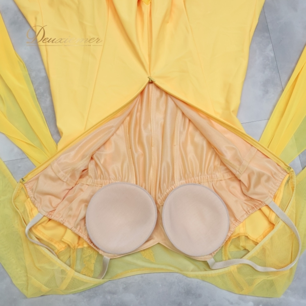 社交ダンス 衣装 スタンダードドレス スタンダード ドレス ワンピース 黄色 無地 レース イエロー系 長袖 パーティ 発表会 綺麗 きれい ふんわり揺れるスカート おしゃれ デザイン Mサイズ イベント用 ダンス衣装 フォーマル ダンスパーティ 華やか エレガント