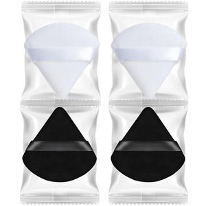 【特価処分】YOYOSOFT パウダーパフ 三角パフ 4個入 細かい部分に対応 幅6.5cm×長さ7cm フロッキー素材 フェイスパウダーパフ 使い捨て 大容量 パフ メイク (黒白)